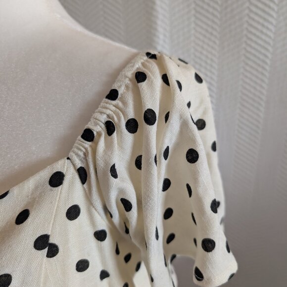 Monteau Los Angeles Polka Dot Linen Blend Top Size Large Smocked waistband - Picture 5 of 11